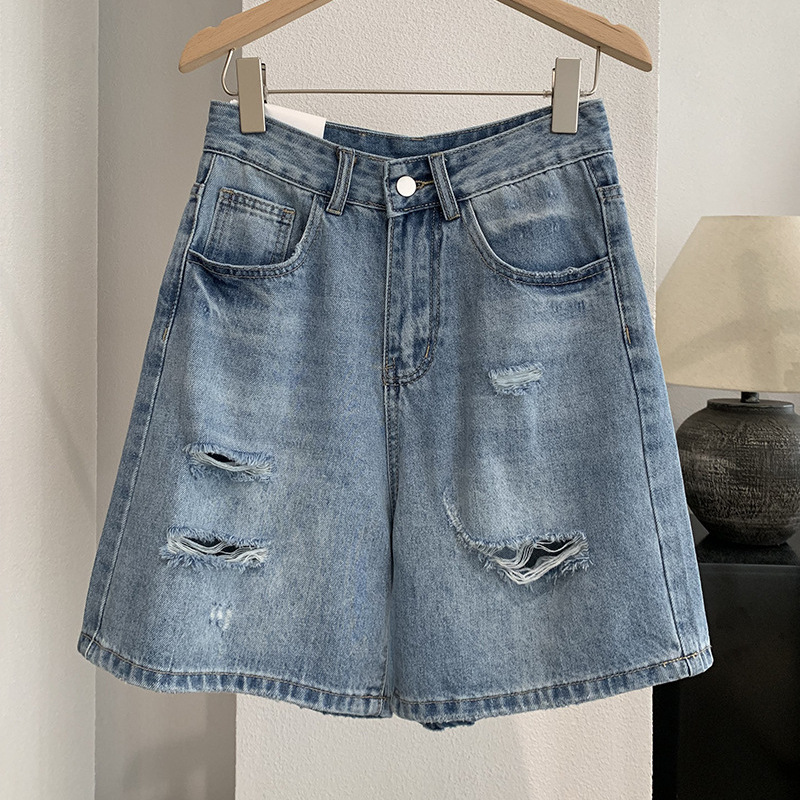Shorts Denim Frayed - Short Jeans Feminino Vintage Reto Solto