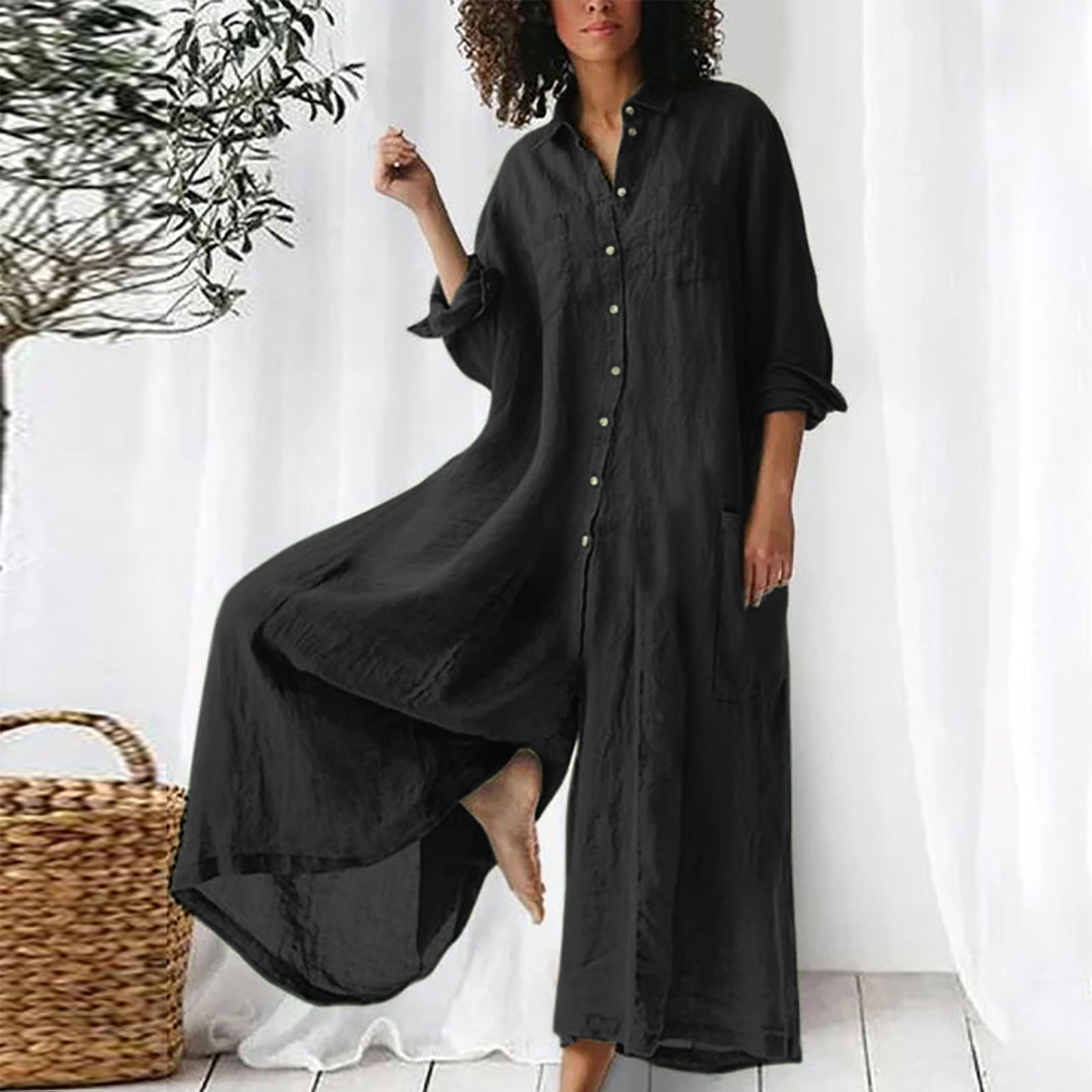 Jumpsuit Linen Relaxed - Macacão Feminino de Manga Longa para