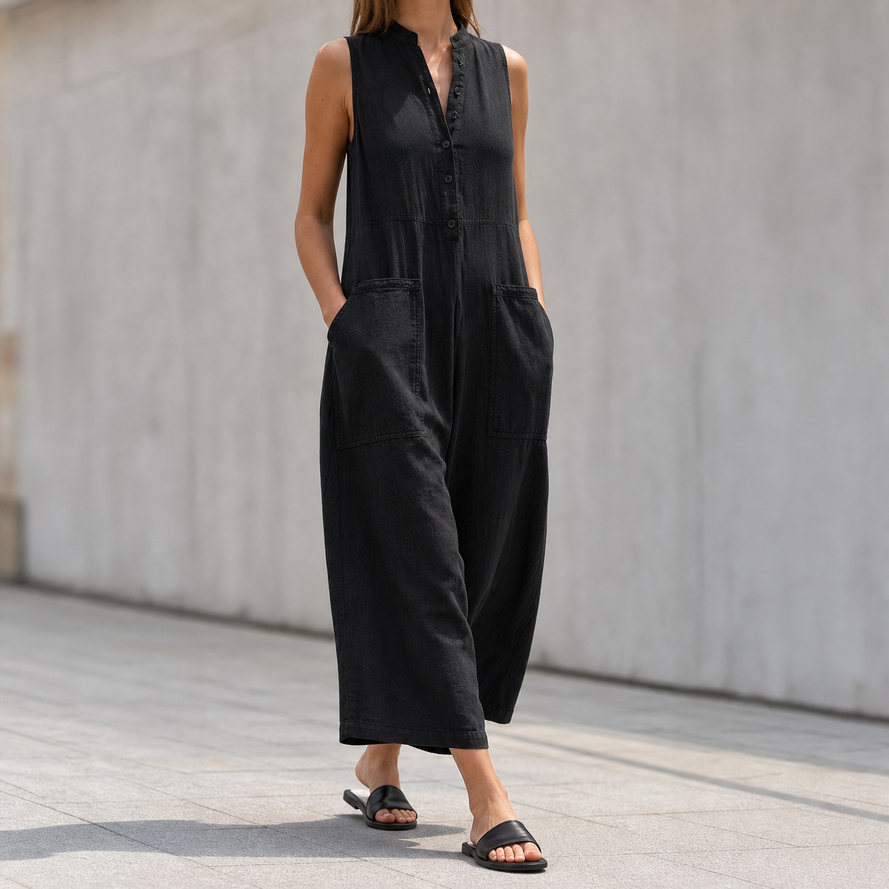 Macacão Feminino Sem Mangas co - Jumpsuit Linen Relaxed avaliação e preço
