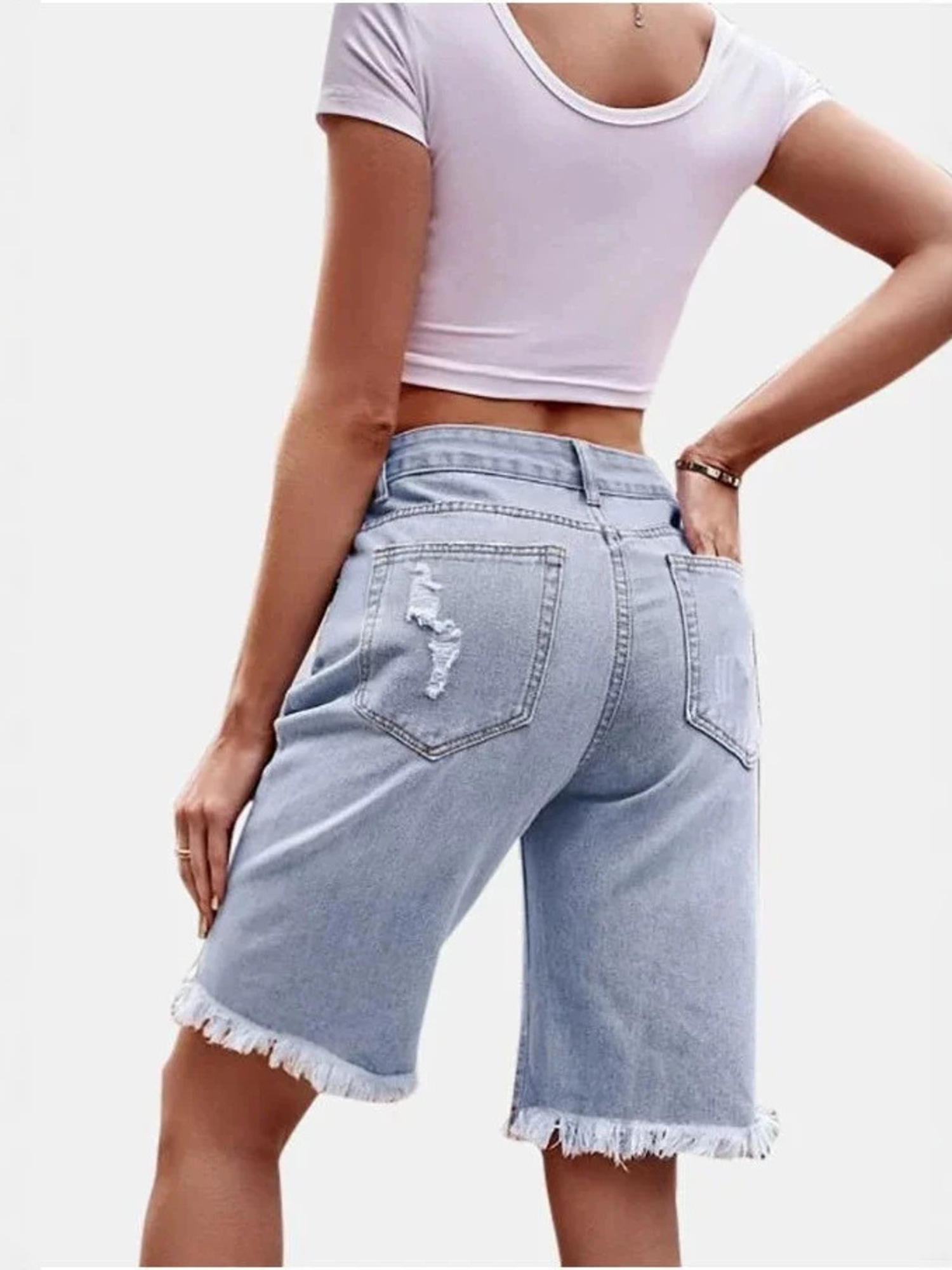 Shorts Bermuda Feminino Jeans  - Shorts Denim Frayed avaliação e preço