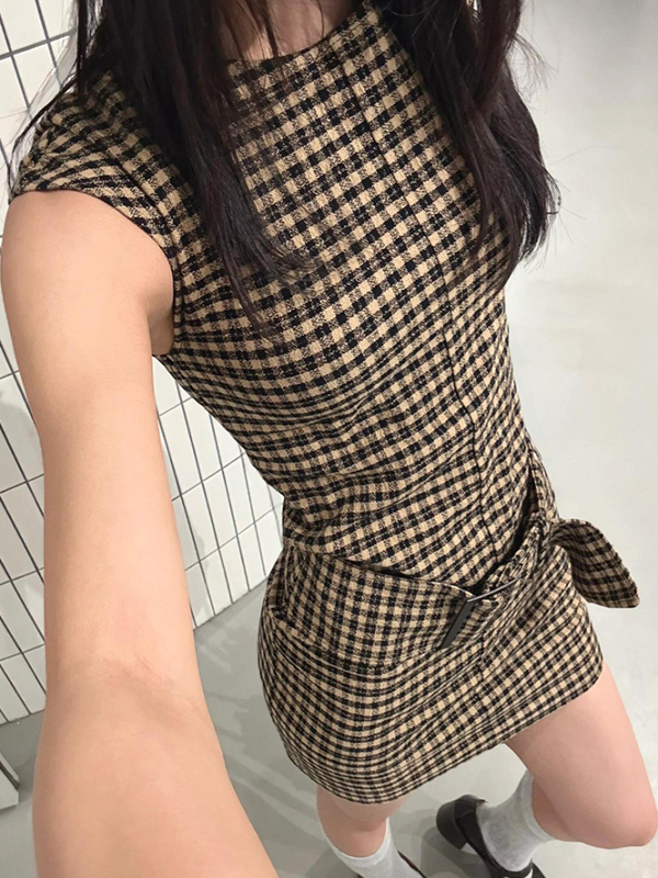 Vestido Colete Xadrez Coreano  - Linen Dress Wrap avaliação e preço