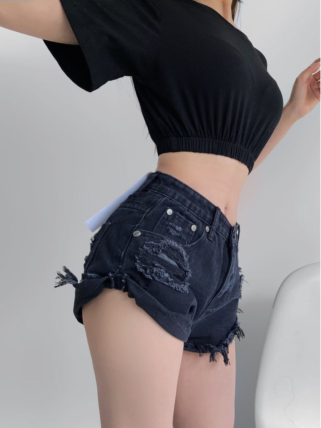 Shorts Jeans Feminino Y2K de C - Shorts Denim Frayed avaliação e preço