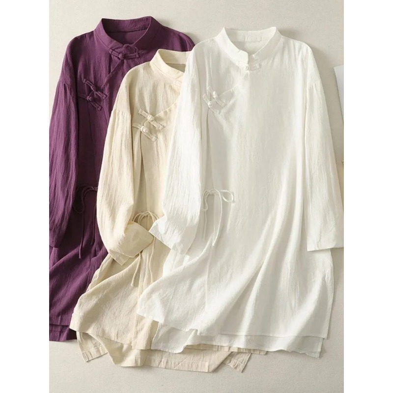 Vestido Túnica Feminino de Lin - Linen Dress Wrap avaliação e preço