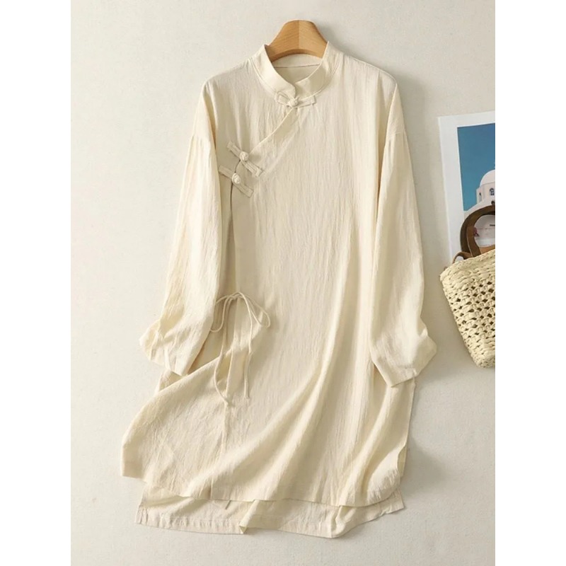 Vestido Túnica Feminino de Lin - Linen Dress Wrap avaliação e preço
